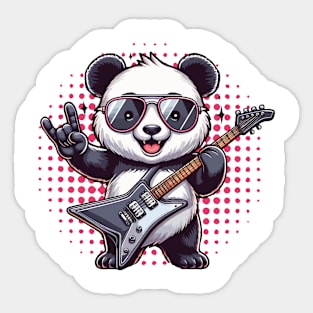 Rock On Cute funny panda loves Rock And Roll Sunglasses On Sticker